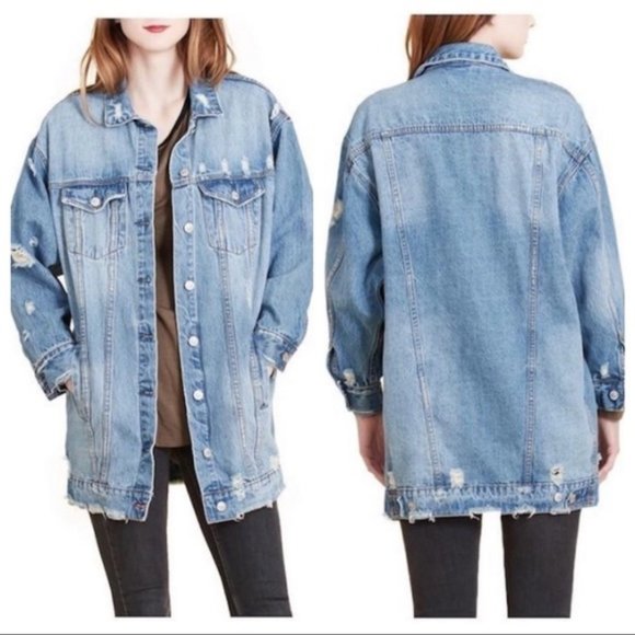 INSANE GENE Jackets & Blazers - NEW PREMIUM OVERSIZED DISTRESSED DENIM JEAN JACKET shacket LARGE classic